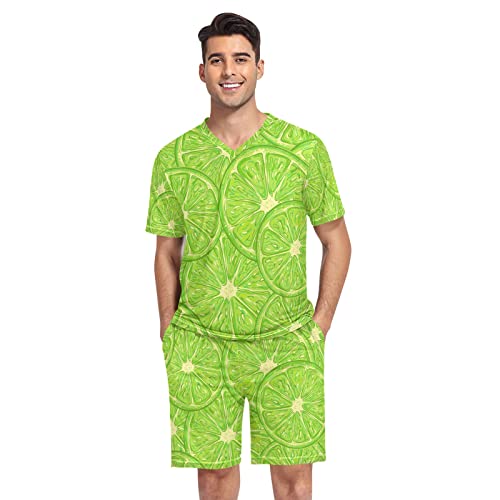 GAIREG Tropisches Blatt Herren Pyjama Set Kurzarm Sommer Nachtwäsche S-XXL, Limetten-Scheibenmuster, M von GAIREG