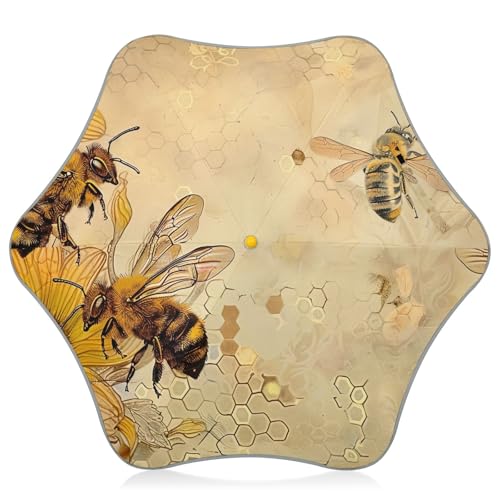 GAIREG Vintage Bienen Sonnenblumen Kleine Mädchen Regenschirm Sonnen- und Regenschirme Windabweisend Regenschirm von GAIREG