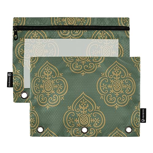 GAIREG Vintage Grün Gold Print Binder Pouch 2 Pack Zipper Pouch for 3 Ring Binder von GAIREG