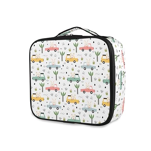 GAIREG Vintage Rosen Make-up Tasche Kosmetiktasche für Frauen Reise Kulturbeutel, Cartoon Tiere Autos Muster von GAIREG