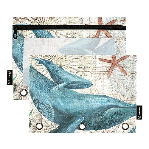 GAIREG Vintage Whale Pencil Pouch for Binder 2 Pack, 3 Rings Binder Pencil Pouch von GAIREG