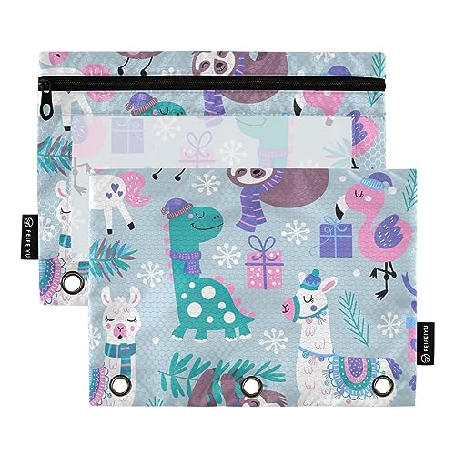 GAIREG Weihnachtliche Tiere Kindliche Binder Pouches Pencil Pouches 3 Ring Pencil Pouch with Holes for Binder 2 Pack von GAIREG