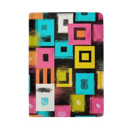 Geometrisches quadratisches Muster Leder Reisepass und Kartenhalter Reisepass Brieftasche für Herren, Farbiges quadratisches Muster von GAIREG