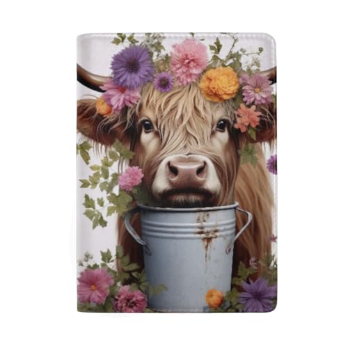 Highlands Reisepasshülle mit Kuh- und Blumenmotiv, für Damen und Reisen, Highlands Cow and Flowers von GAIREG