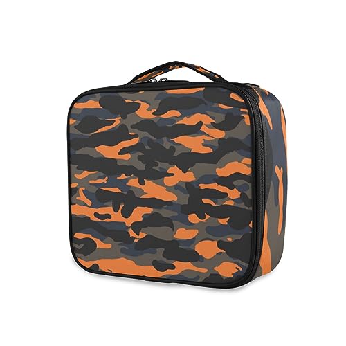 Hippie Groovy Halloween Make-up Fall Tragbare Reise Make-up Tasche mit Pinselfach für Frauen, Dunkelorangefarbenes Camouflage-Muster von GAIREG