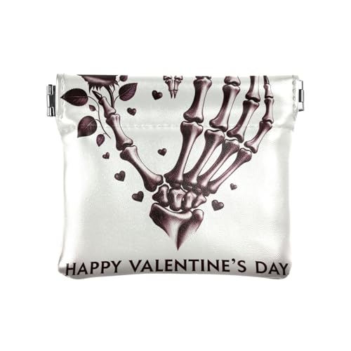 Kleine Geldbörse für Münzen, Mini-Kosmetiktasche aus PU-Leder, Hand Totenkopf in Herzform, Muster: von GAIREG