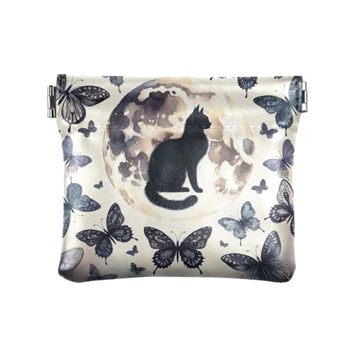 Kleingeldbörse für Damen, kleine Lippenstift-Tasche für Geldbörse, Mini-Make-up-Taschen, Katzen-Silhouette, Schmetterlinge, Weltraum, Muster: Kleingeldbörse für Damen, kleine Lippenstift-Tasche für Geldbörse, Mini-Make-up-Taschen, Katzen-Silhouette, Schmetterlinge, Weltraum, Muster: von GAIREG