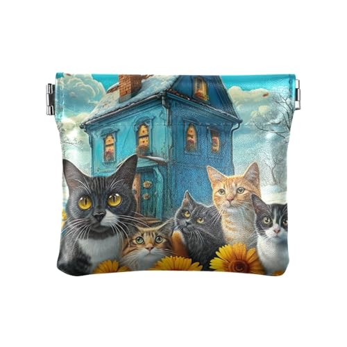 Kleingeldbörse für Damen, kleine Münztasche, Kosmetiktasche, Mini, Katzen Blaues Haus, Muster: Kleingeldbörse für Damen, kleine Münztasche, Kosmetiktasche, Mini, Katzen Blaues Haus, Muster: von GAIREG