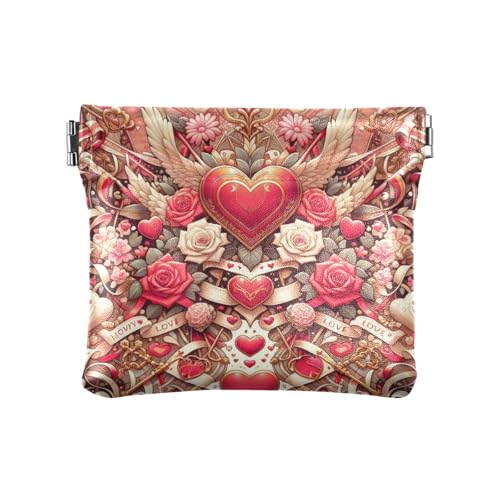 Kleingeldbörse für Münzen, Mini-Kosmetiktasche für Geldbörse, PU-Leder, Münzhalter, Herzen mit Flügelschlüsseln, Muster: von GAIREG