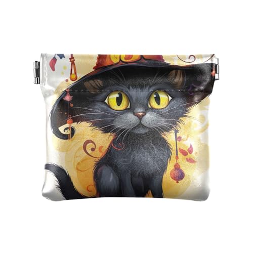 Kopfschmuck Münzbörse Beutel Münzbeutel Quetschbörse Damen, Halloween Katze Hexe Kopfschmuck, Muster: von GAIREG