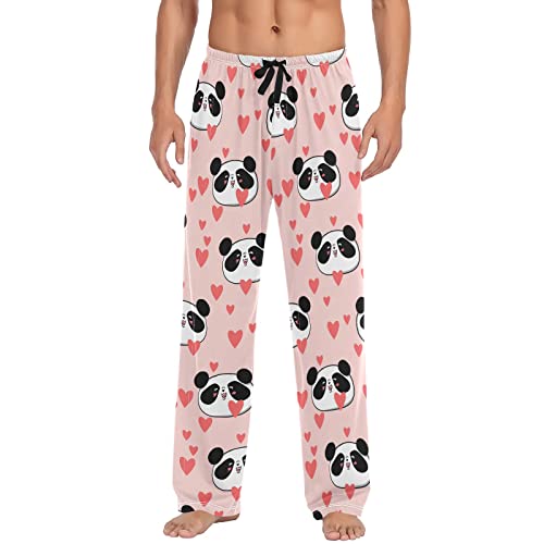 Llamas Herzen auf lila Herren Pyjamahose Herren Separate Hose Loungehose für Männer Lustiges Muster S-XXL, Panda-Kopf zum Valentinstag, Pink, Large von GAIREG