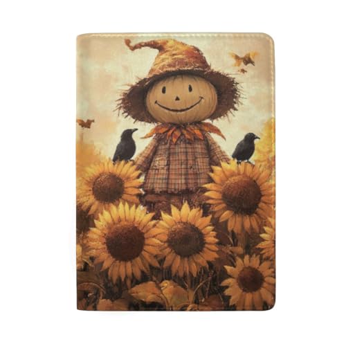 Lustige Reisepasshülle mit Kartenfächern für Damen, Niedliche Herbst-Vogelscheuche 1 von GAIREG