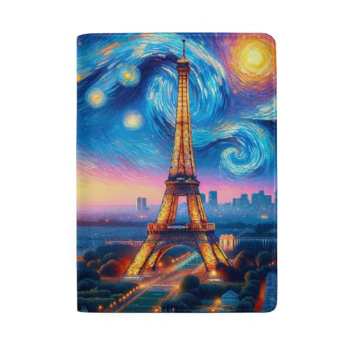 Lustige Reisepasshülle mit Kartenfächern für Damen, Paris Eiffelturm bei Sternennacht von GAIREG