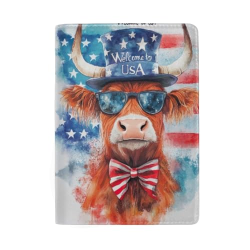 Lustige Reisepasshülle mit Kartenfächern für Damen, Süße USA-Flagge, Kuh-5 von GAIREG
