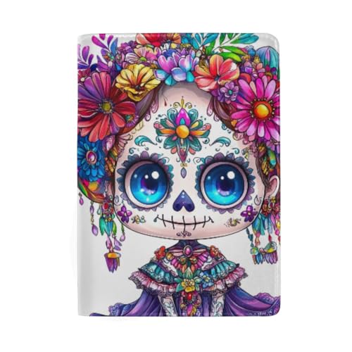 Lustige Reisepasshülle mit Kartenfächern für Damen, Süßer weiblicher Zuckerschädel von GAIREG