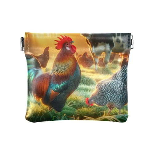 Mini-Geldbörse mit Cartoon-Hai-Motiv, Skateboards, Blau, Münzfach für Damen, Hahn Henne und Milchkuh, Muster: von GAIREG