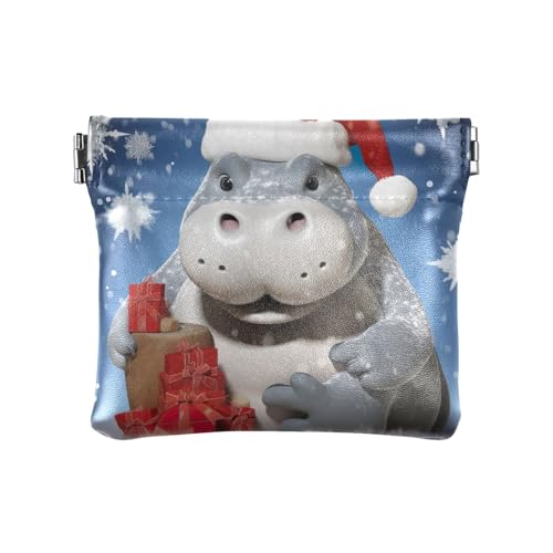 Münzgeldbeutel, Münzbeutel, Münzbörse für Herren, Nilpferd, Weihnachtsschneeflocken, Muster: von GAIREG