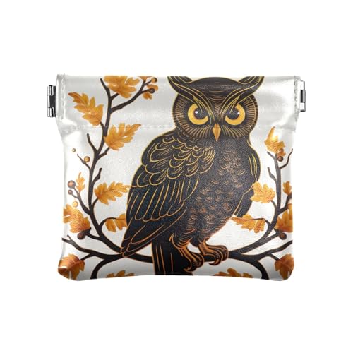 Münzgeldbeutel mit Quetschverschluss für Geldbörse, Münzbörse für Damen, Eule mit orangefarbenen Augen, Muster: von GAIREG