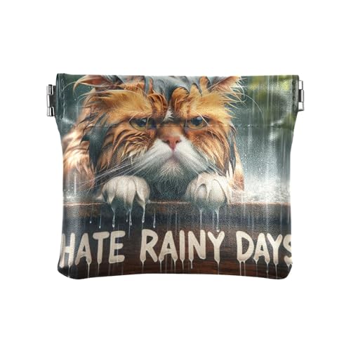 Münzgeldbeutel mit Quetschverschluss für Geldbörse, Münzbörse für Damen, Lustige Katze hasst regnerische Tage, Muster: von GAIREG