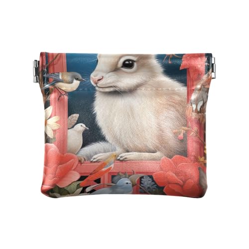 Münzgeldbörse Mini Kleingeldbeutel Euro-Münzhalter, Kaninchen und Vögel, Muster: von GAIREG