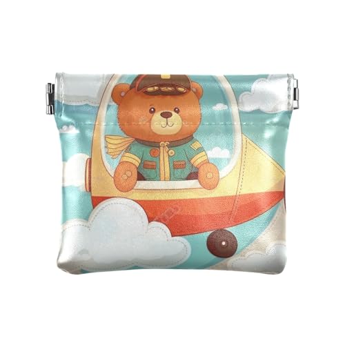 Münzgeldbörse Mini Kleingeldbeutel Münzbörse für Herren, Cartoon-Bär-Kapitän, Muster: von GAIREG