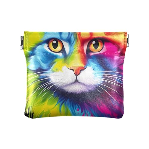 Münzgeldbörse Mini Kleingeldbeutel Münzbörse für Herren, Katze mit regenbogenfarbenem Haar, Muster: von GAIREG