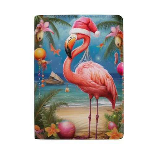 Nette Meerjungfrau Lesen Buch Reisen Reisepass Halter Frauen Reisepass Brieftasche, Flamingo in Weihnachtsmütze von GAIREG