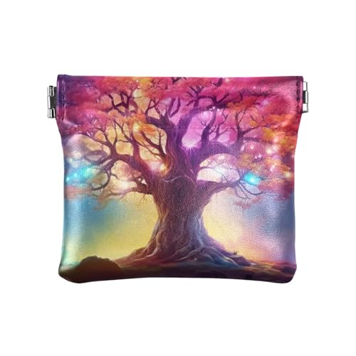 Niedliche Geldbörse aus PU-Leder für Kleingeld, Quetschtasche, Mini-Kosmetiktasche, Regenbogenfarbener Baum, Muster: von GAIREG