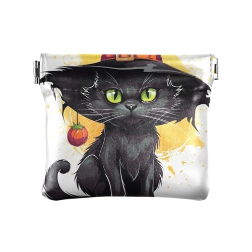 Niedliche Geldbörse mit Hirschvogel-Motiv für Damen, Halloween Katze mit Hexenhut, Muster: von GAIREG