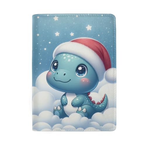 Niedliche Reisepass- und Tickethülle für Damen, Dinosaurier mit Weihnachtsmütze von GAIREG