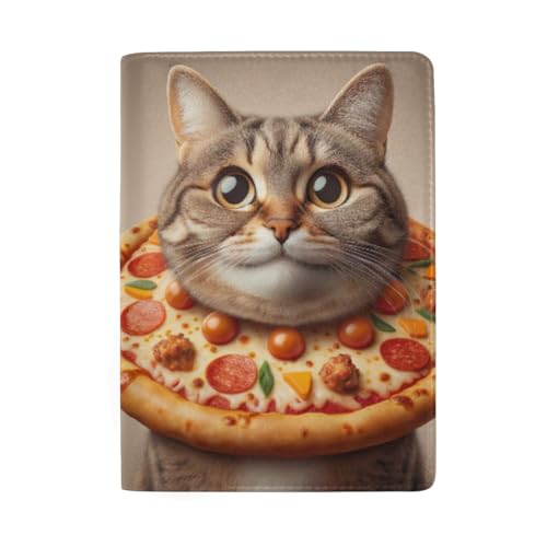 Niedliche Reisepass- und Tickethülle für Damen, Niedliche Katze und Pizza lustig von GAIREG