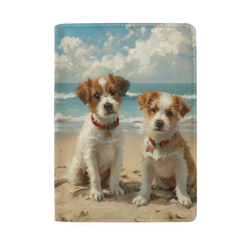 Niedliche Reisepasshülle Reisepasshülle Damen Leder, Niedliche Hunde am Strand von GAIREG
