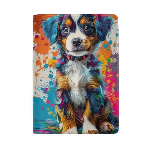 Niedliche Reisepasshülle mit Kreditkartenfächern für Herren, Bunter niedlicher sitzender Hund von GAIREG