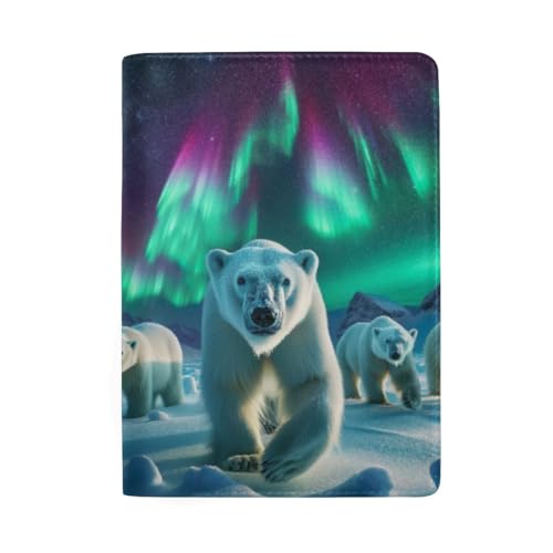 Niedliche Reisepasshülle mit Kreditkartenfächern für Herren, Eisbären unter Aurora von GAIREG