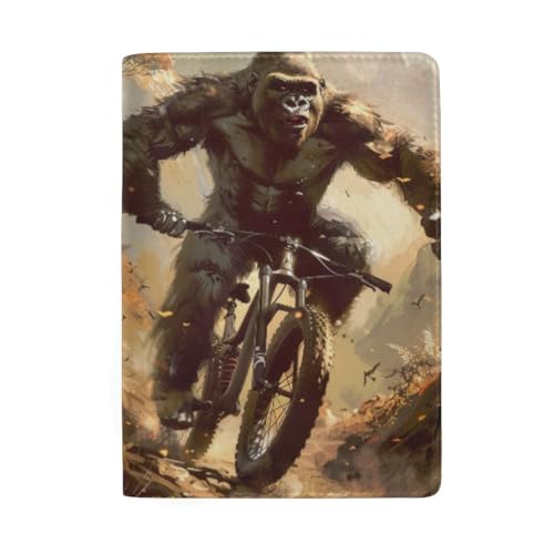 Niedliche Reisepasshülle mit Kreditkartenfächern für Herren, Gorilla Reiten Mountainbike von GAIREG