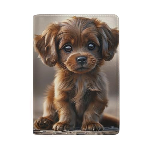 Niedliche Reisepasshülle mit Kreditkartenfächern für Herren, Niedlicher kleiner brauner Welpe von GAIREG