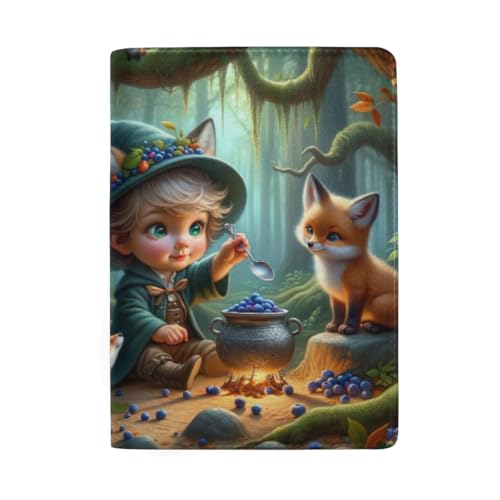 Niedliche Reisepasshülle mit Kreditkartenfächern für Herren, Süßer Waldfuchs und Blaubeeren von GAIREG