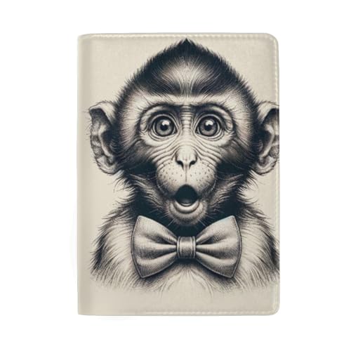 Niedliche Reisepasshülle mit Kreditkartenfächern für Herren, Überraschter Affe mit Fliege von GAIREG