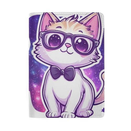 Niedlicher Reisepass-Kartenhalter für Damen, Süße Katze mit Brille-874 von GAIREG