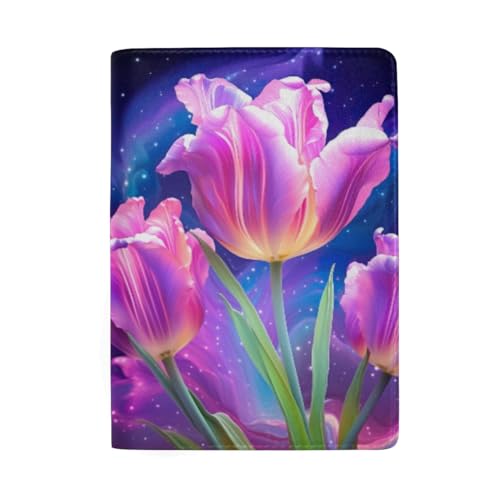 Ocean Mermaid Herren Leder Reisepasshülle Leder Reisepasshülle, Tulpen Blume auf Raum von GAIREG