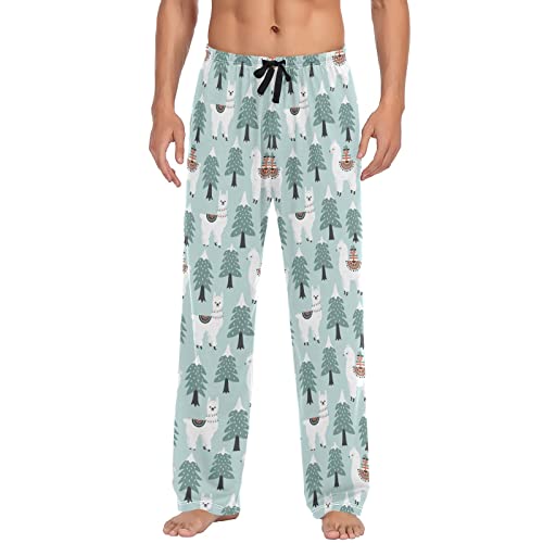 Pyjamahose mit Halloween-Muster für Herren, PJ-Hose mit Taschen, lange Schlafhose für Herren, Weihnachten, Urlaub, niedliches Lama-Alpaka, groß, Niedliches Lama-Alpaka für Weihnachten, L von GAIREG