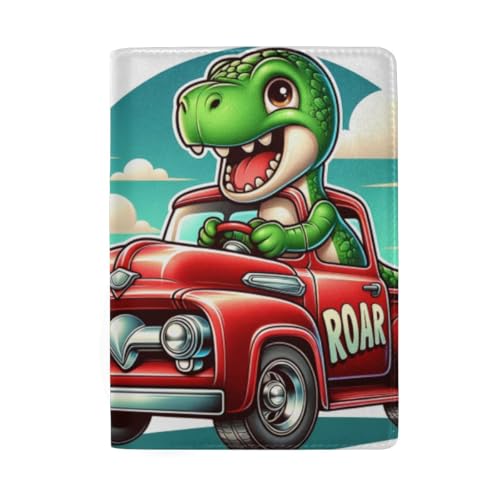 Reisedokumententasche Damen Reisepasshüllen für Damen, Dinosaurier fährt roten LKW von GAIREG