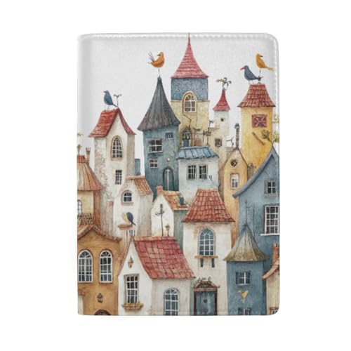 Reisedokumententasche für Damen, Reisepasshülle für Damen, Helle Häuser, niedlich von GAIREG