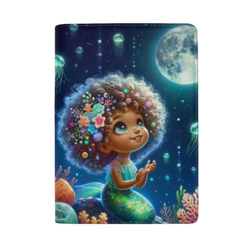 Reisepass und Kartenetui Reisepasshülle Leder für Damen, Niedliche Meerjungfrau unter Wasser bunt von GAIREG