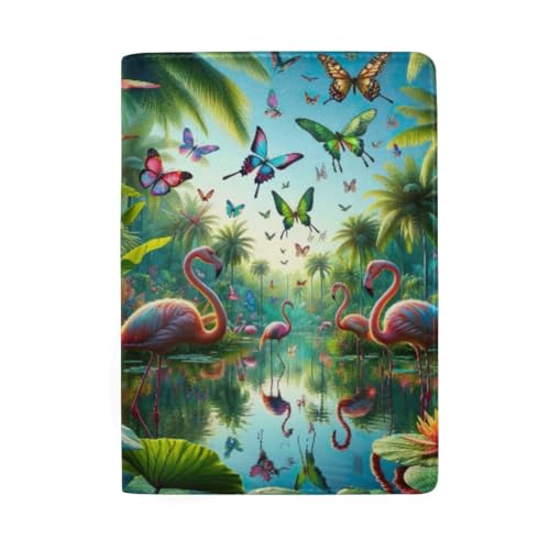 Reisepass und Kartenetui Reisepasshülle Leder für Damen, Schmetterlinge Tropische Pflanzen Flamingos Reisepass und Kartenetui Reisepasshülle Leder für Damen, Schmetterlinge Tropische Pflanzen Flamingos von GAIREG