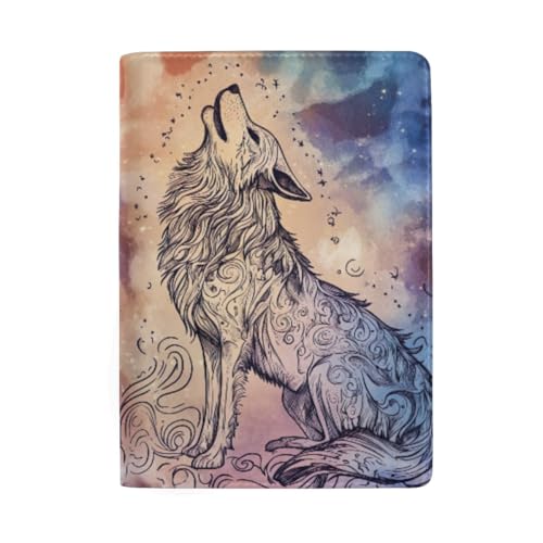 Reisepasshülle Reisepasshülle für Damen Leder Reisepasshülle, Heulender Boho-Wolf-Design von GAIREG