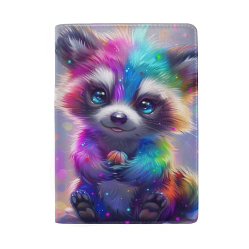 Reisepasshülle Reisepasshülle für Herren Leder, Regenbogenfarbener Raccon von GAIREG