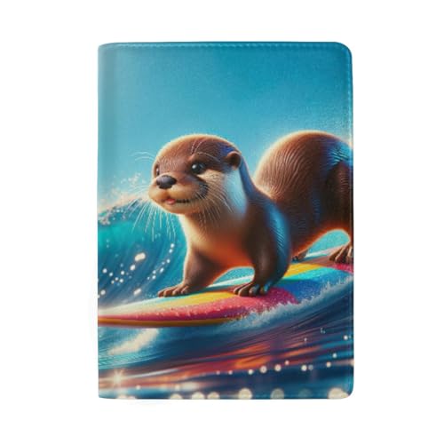 Reisepasshülle aus Leder für Damen, Süßer Otter Surfen von GAIREG