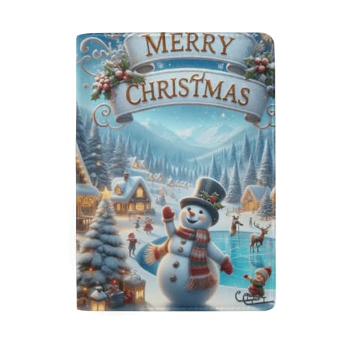 Reisepasshülle aus Leder für Damen mit niedlicher schottischer Kuh, Weihnachtliche Winterlandschaft von GAIREG
