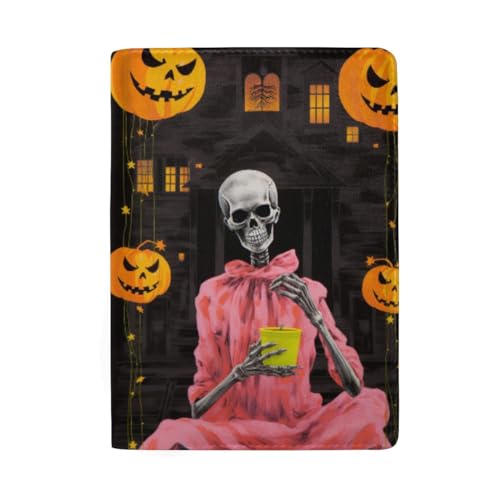 Reisepasshülle aus Leder mit Weihnachtsbaum für Herren, Halloween-Totenkopf in Rosa von GAIREG